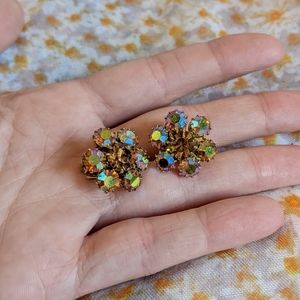 1950's Vintage Faceted AB Topaz/Citrine Gold Tone Clip on Earrings